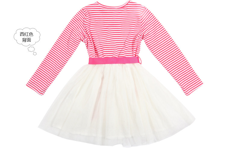Baoyeah Jingle baby clothes girls Mitch 2013 spring new children's stitch long sleeve embroidery round neck stripes dress