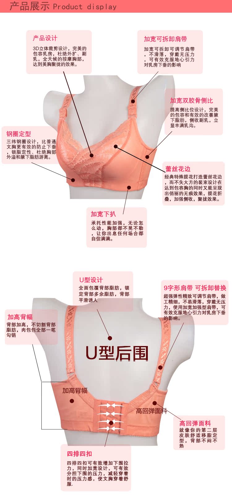 调整型文胸收副乳胸