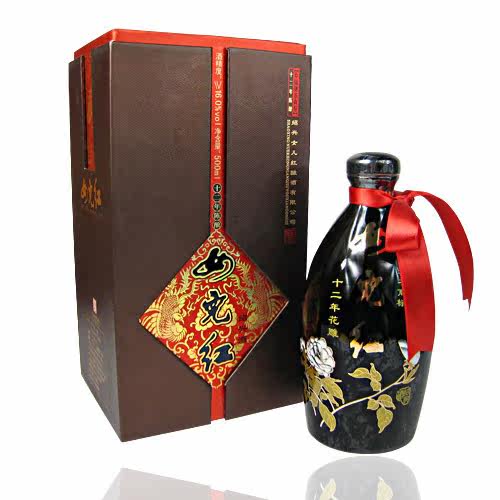 富贵牡丹 500ml<em>十二年</em>陈精美黑瓷<em>女儿红</em>黄酒-