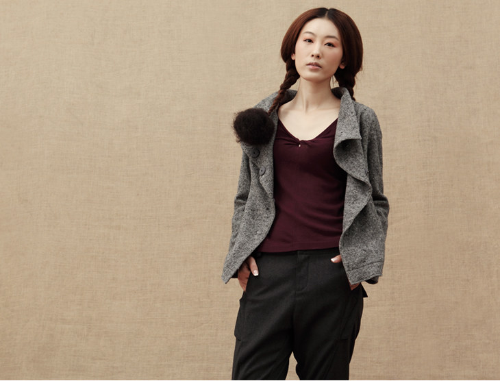 【INMAN<em>茵曼</em>女装秋冬新款 纯色立领不规则毛