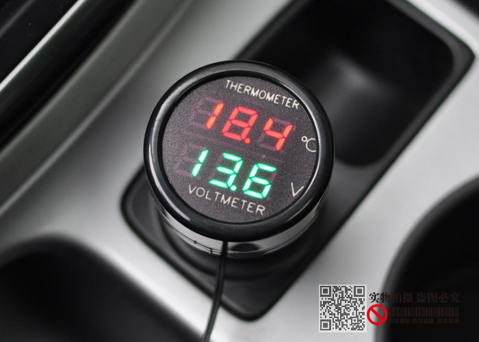 Термометр 车载车内温度计电子温度表 车用电瓶车载电压表 点烟器 2合1数显 An easy catch yydz/wd