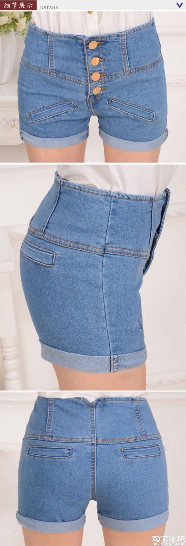 新款显瘦<em>高腰排扣牛仔短裤</em> 女士夏装韩版弹力