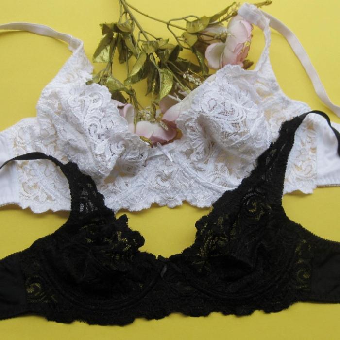 【外贸黑色<em>绣花胸罩</em> 透明蕾丝超薄文胸 大码内