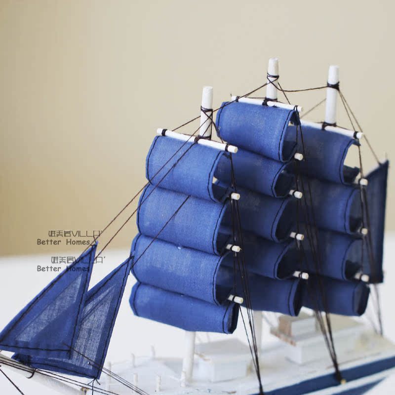 热卖 地中海风格 手工制作实木帆船 工艺船船模
