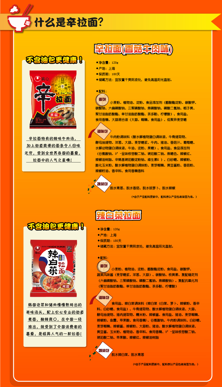 农心 超值回馈组合装 韩国辛拉面8包\/辣白菜8包