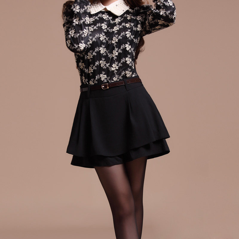 时衫贤人2013大码黑色雪纺百褶<em>中腰短裤裙</em>半