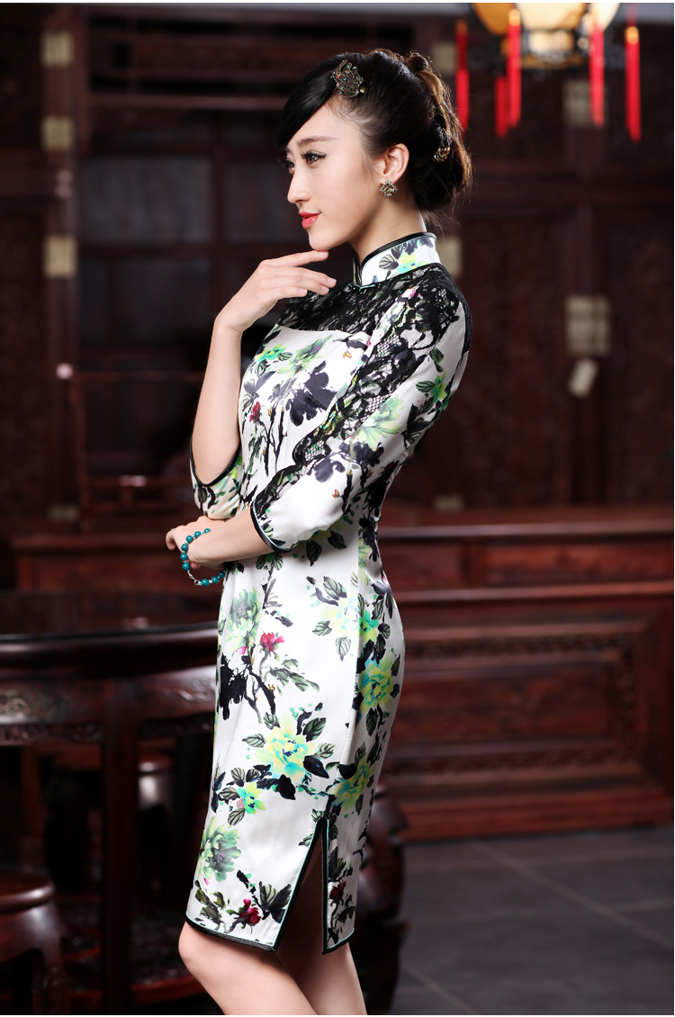 Love birds light spring 2015 new cheongsam dress improved stylish lace stitching of 7 short-sleeved Silk Cheongsam, Figure XXL picture, prices, brand platters! The elections are supplied in the national character of distribution, so action, buy now enjoy more preferential! As soon as possible.