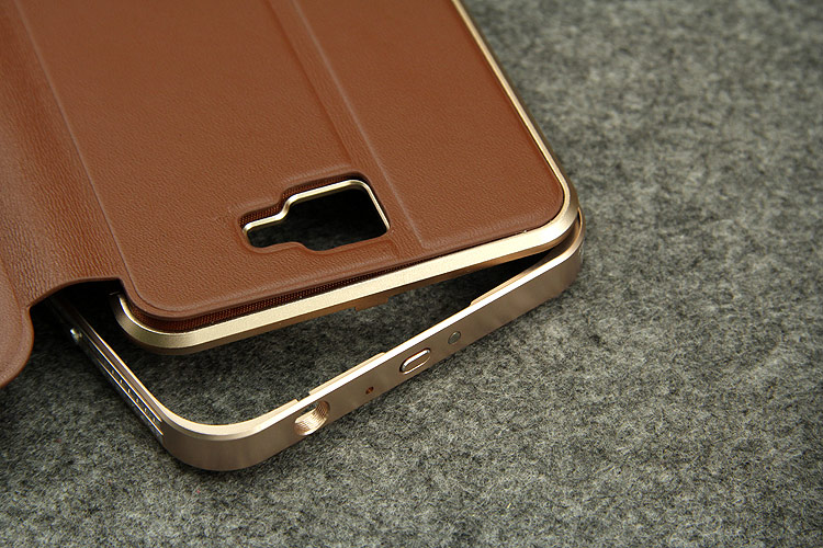 iMatch Luxury Aluminum Metal Bumper Premium Genuine Leather Flip Magnetic Case Cover for Samsung Galaxy Note 2