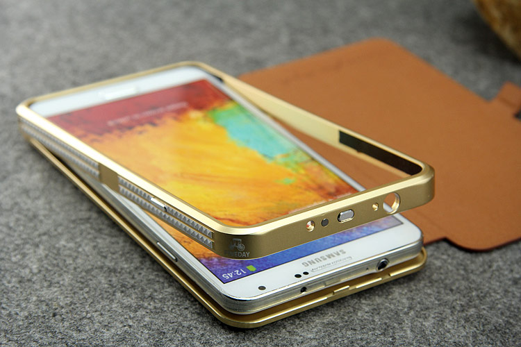 iMatch Luxury Aluminum Metal Bumper Premium Genuine Leather Flip Magnetic Case Cover for Samsung Galaxy Note 3