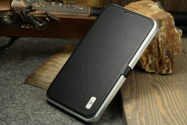 iMatch Luxury Aluminum Metal Bumper Premium Genuine Leather Flip Magnetic Case Cover for Samsung Galaxy Note 2