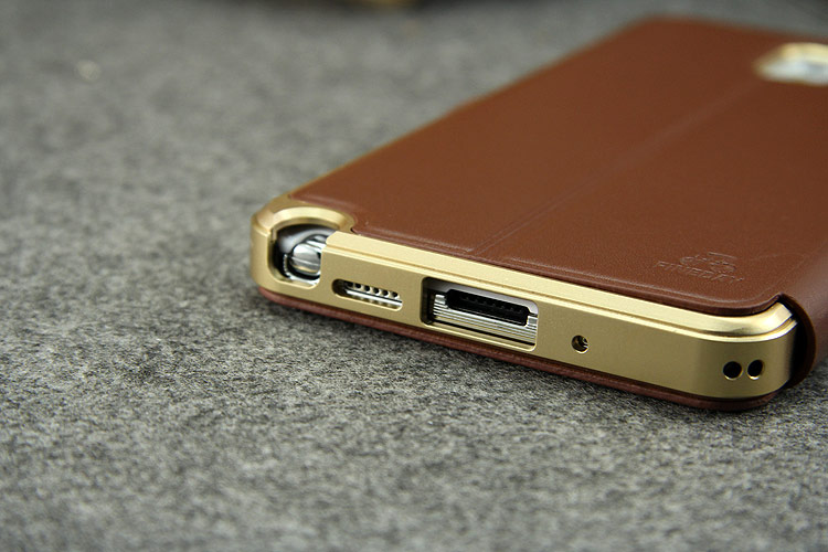 iMatch Luxury Aluminum Metal Bumper Premium Genuine Leather Flip Magnetic Case Cover for Samsung Galaxy Note 3