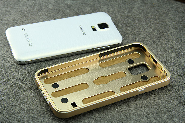 iMatch Luxury Aluminum Metal Bumper Premium Genuine Leather Back Cover Case for Samsung Galaxy S5