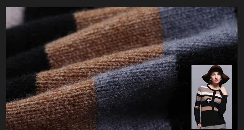 <em>米皇</em> 女式<em>羊绒开衫</em>秋 经典条纹圆领长袖纯<em>羊绒</em>