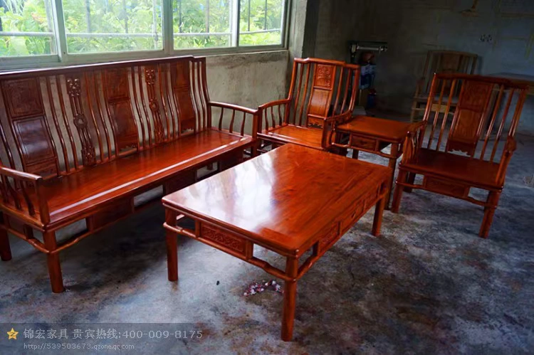 Gỗ gụ gỗ rắn phòng khách sofa gỗ nội thất nhà ở Châu Phi màu vàng nhím màu đỏ gỗ đàn hương đồ nội thất bằng gỗ - Ghế sô pha