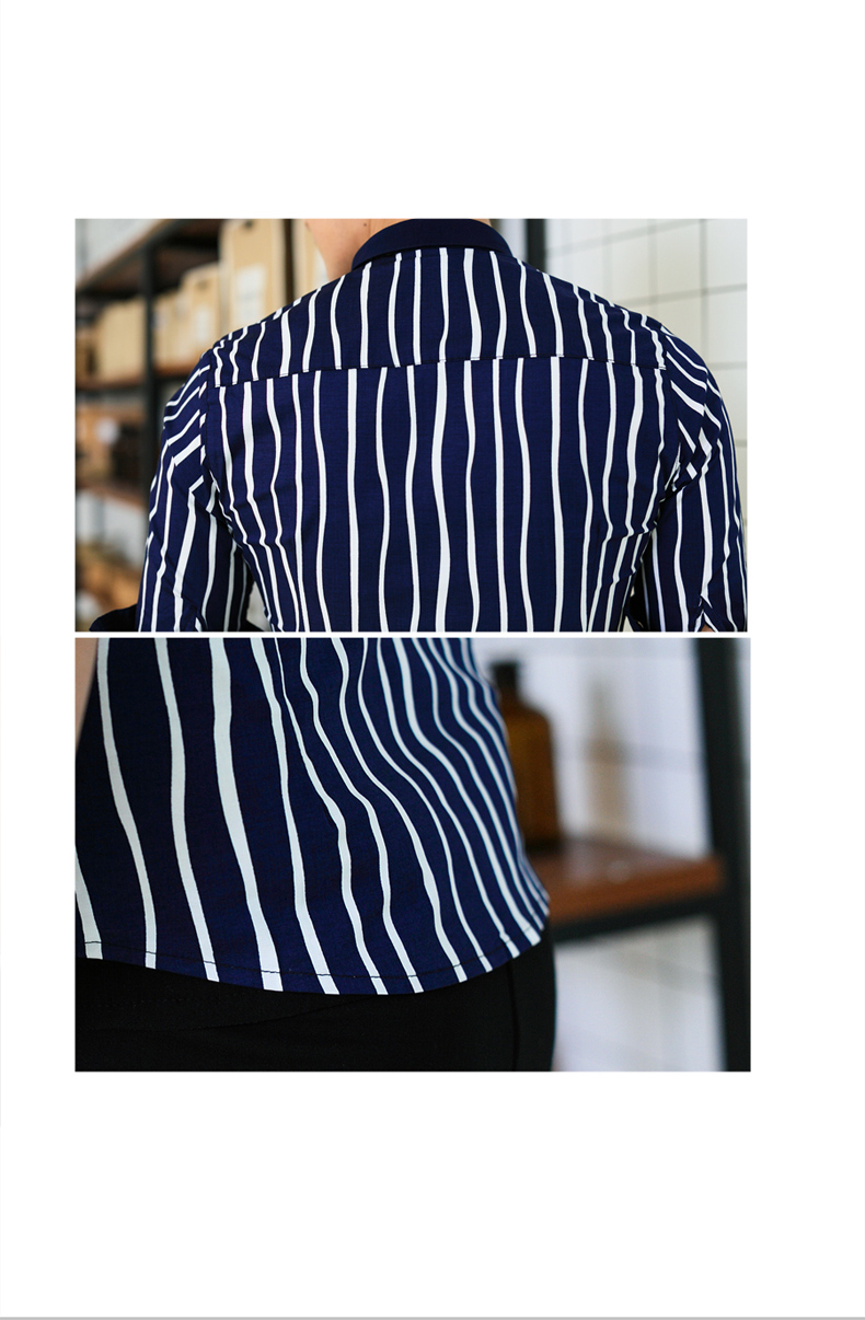 mssefn情侣装韩版中袖衬衫修身班服不规则条纹衬衫8446