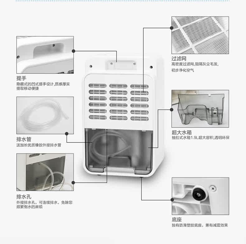Осушитель воздуха 美国宜盾普除湿机 家用抽湿机 静音除湿器 地下室吸湿机 干衣除湿 Purest