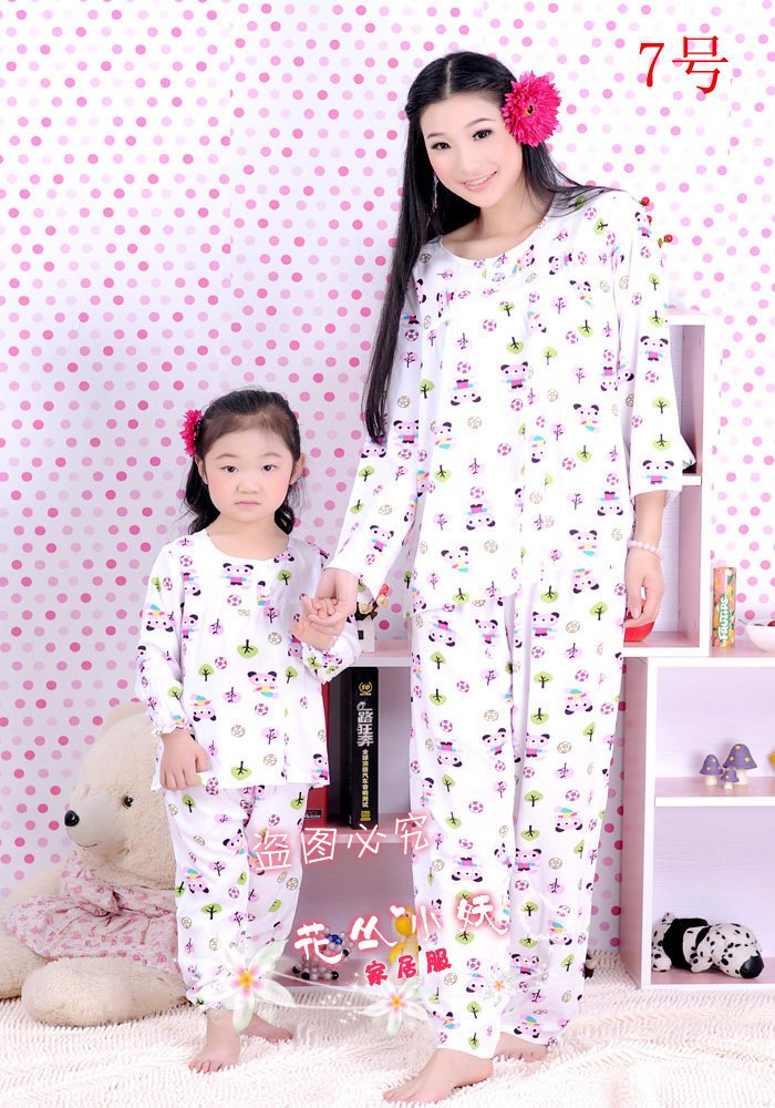 花丛小妖超柔软卡通棉绸绵绸<em>睡衣</em>母女<em>亲子装</em>长