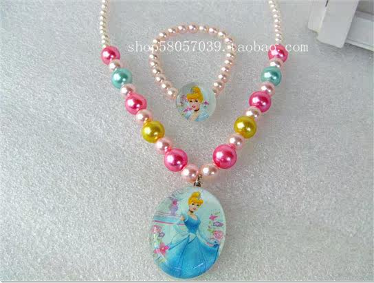 Детская одежда 正版迪士尼儿童饰品 女童宝宝公主系列珍珠项链手链套装 女孩配饰 Disney
