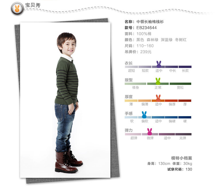 <em>天猫</em>年货安奈儿<em>男童毛衣</em>纯棉新款长袖棉线衫套