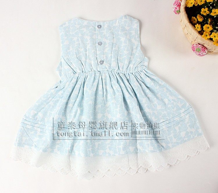 Tong Tai 2013 new baby girls sleeveless dresses cotton lace dress vest bow splicing dress in summer