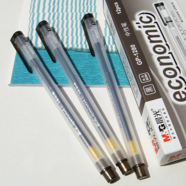 DeLi 0.5mm Classic Smooth Gel Ink Pen with Pen Cap Student Pen Office Series 12Pcs (Black/Red/Blue) GP-1280