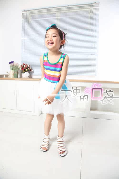 Baoyeah Kids Rainbow 2012 new style summer girls dress performed a dress vest skirt suit striped vest dress