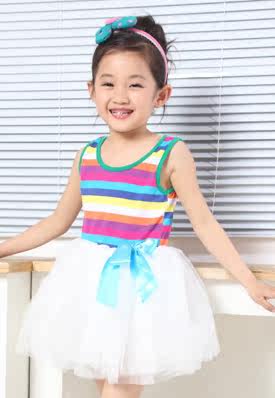 Kids Rainbow 2012 new style summer girls dress performed a dress vest skirt suit striped vest dress