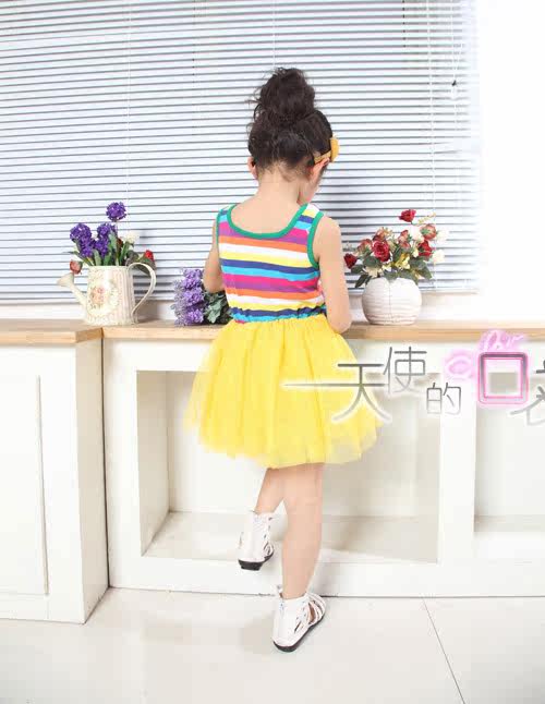 Baoyeah Kids Rainbow 2012 new style summer girls dress performed a dress vest skirt suit striped vest dress
