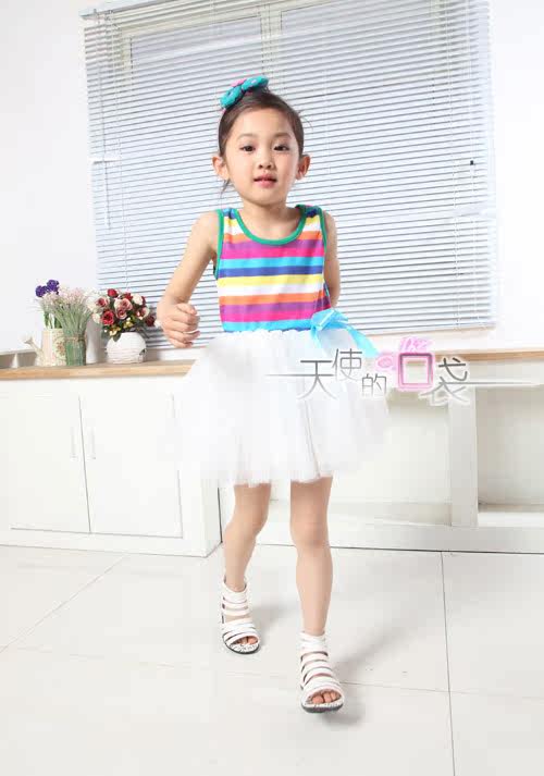 Kids Rainbow 2012 new style summer girls dress performed a dress vest skirt suit striped vest dress