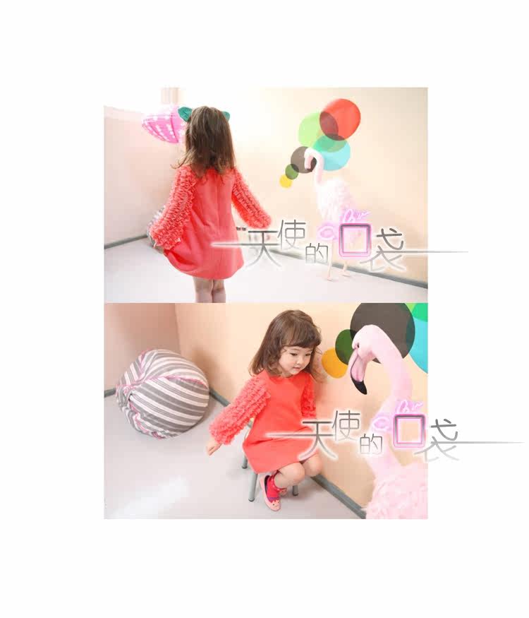Korean girls children's clothing featured wood ear Angel Pocket long sleeve dress with 2012 autumn girl dress 2 colors