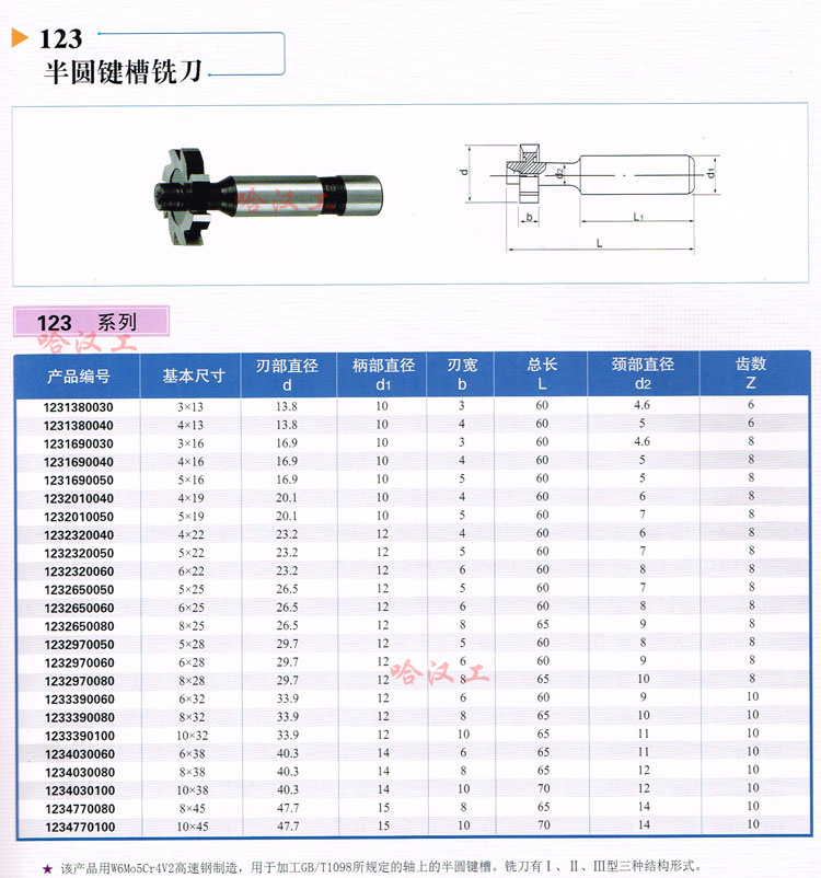 原厂正品哈尔滨胜工半圆键铣刀|直柄t型铣刀 规格齐全