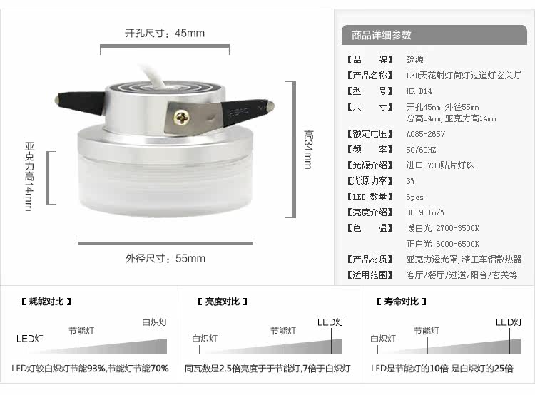 Hanye LED acrylic LED lights integrated LED entrance lights ceiling hallway lamp 3W