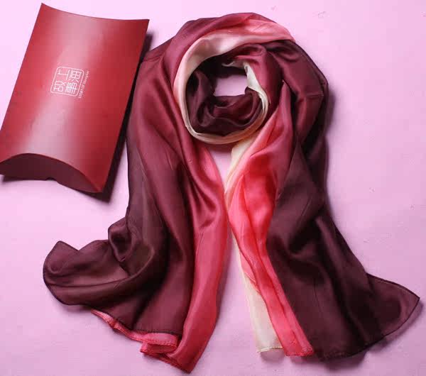 fashion soft coffee pink gradient real silk scarf