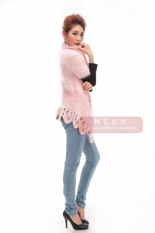 秋冬新款韩版镂空<em>宽松针织开衫女中长款</em>手钩花