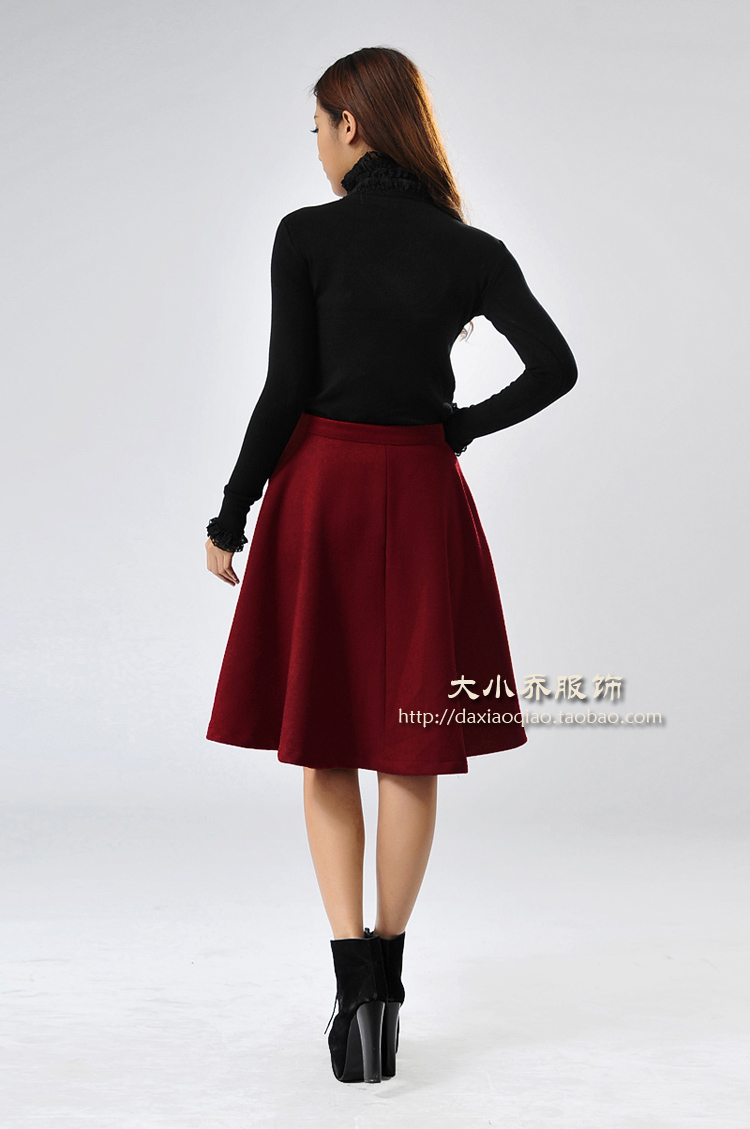 2013秋冬新款女装 羊毛呢高腰中裙子 a字裙显瘦太阳裙伞裙 半身裙