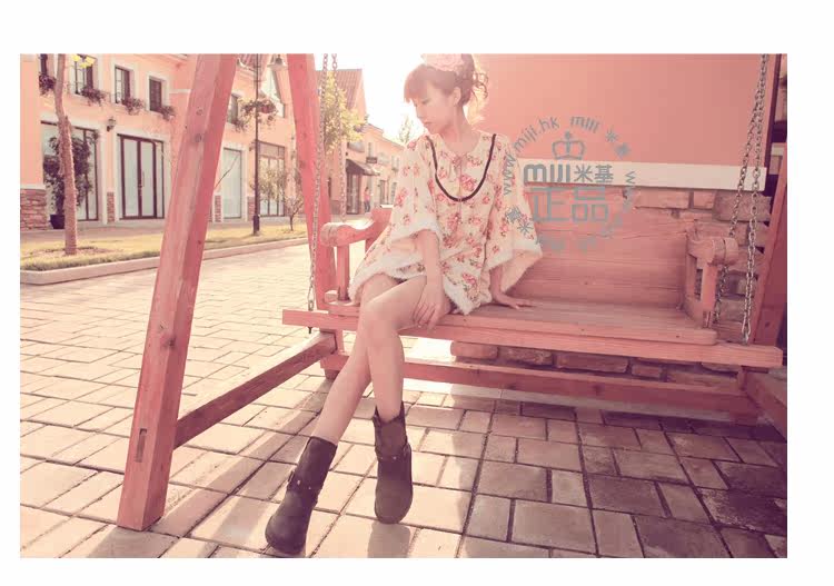 MIJI New leather snow boots female rivet metal belt buckle in boots sub