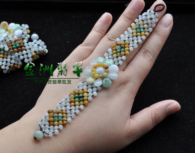 编织天然A货翡翠三彩花瓣手链玉石串珠手链女