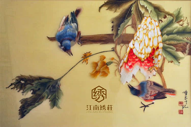 是 品牌 瑞和泰苏绣 苏绣 65*90客厅纯手工刺绣 花鸟画成品 苏州礼品