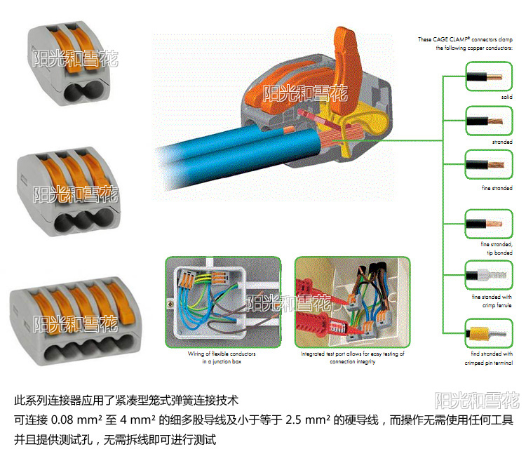 建筑布线连接器 万能软硬导线电线快速接线端子排 2/两孔 258102