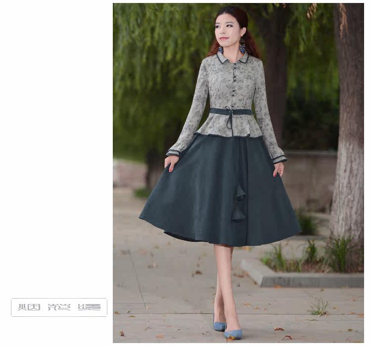 【<em>烟花烫</em>ZG<em>2013</em>秋<em>新款女装</em>气质复古修身假两