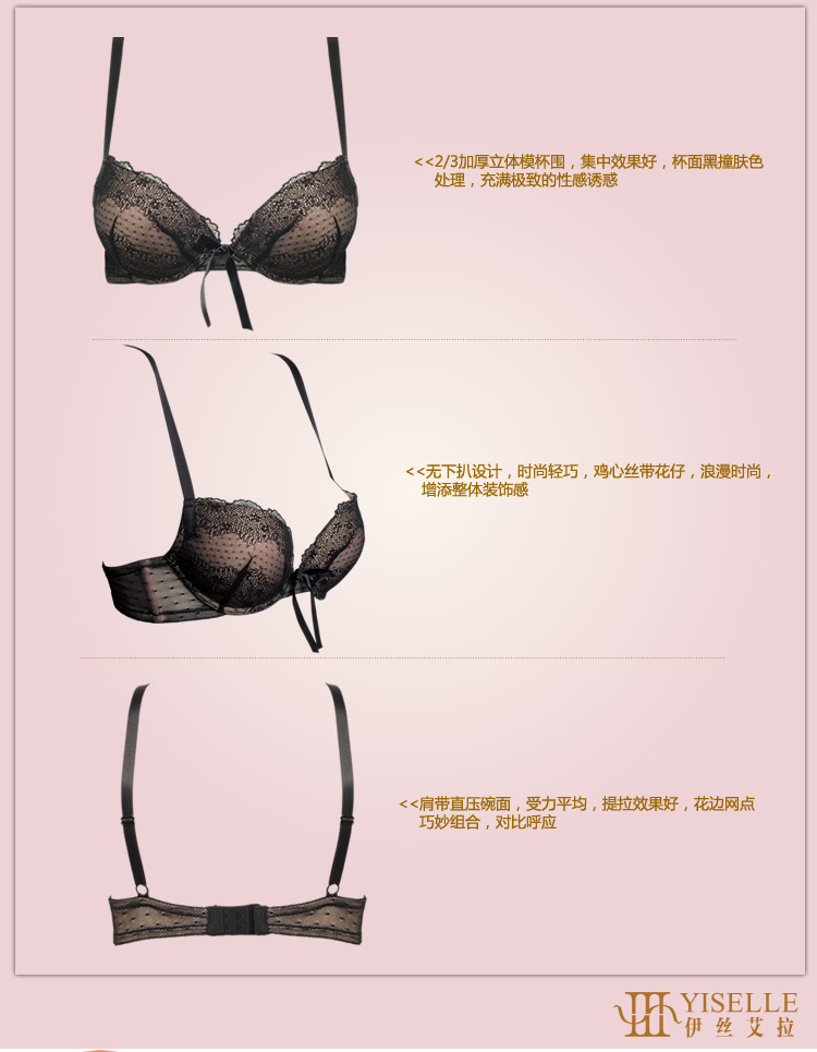 包邮<em>伊丝艾拉</em>正品<em>文胸</em>聚拢深V<em>刺绣</em>中模杯低心