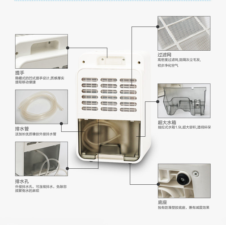 Осушитель воздуха 浦力适家用抽湿机 静音除湿器 地下室吸湿机 干衣除湿机yl-2610a Purest