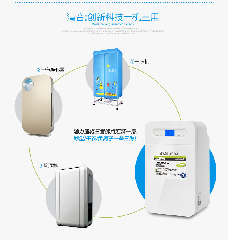 Осушитель воздуха 浦力适家用抽湿机 静音除湿器 地下室吸湿机 干衣除湿机yl-2610a Purest