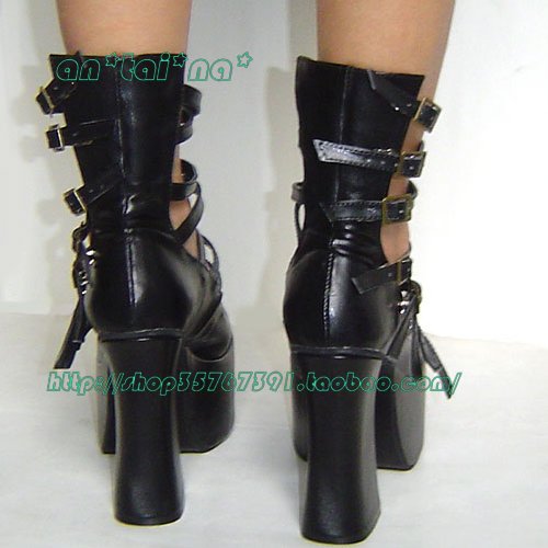 ◢ an * tai * na * ◣   LOLITA   COS   PUNK Super high heel many belt Queen shoes   9804-1   black