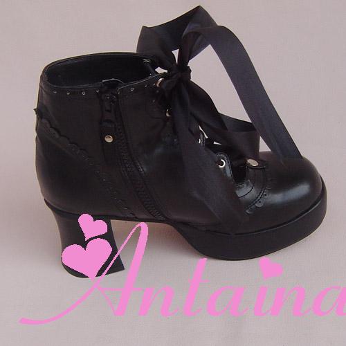 an * tai * na *   LOLITA   COS Retro elegant style silk ribbon Hollow out Single shoes 9973 Square heel waterproof