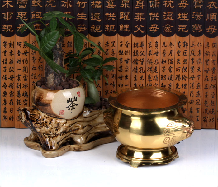 吉善缘 纯铜双狮头香炉摆件 佛教用品家居工艺品摆设