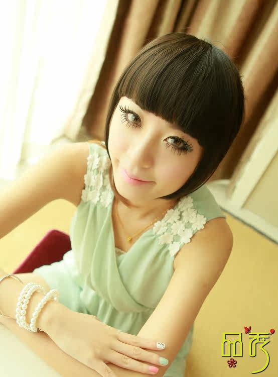 Lemon-tree 2013 New Sweet Hairpins Matte Women's Natural Seamless Neat Extended Two Sides Diagonal/Full Bangs Hairpiece Wig