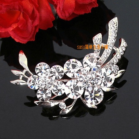 双花胸针胸花女高档韩国版大花朵水晶水钻锆石