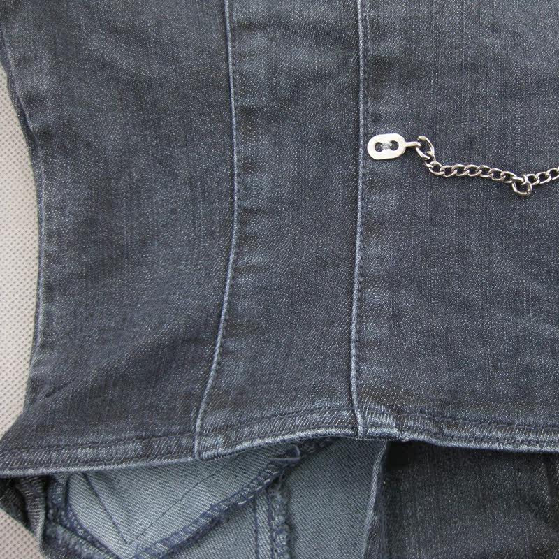 新款包邮 外贸原单 <em>女</em>牛仔<em>马甲面料</em>略厚深蓝色