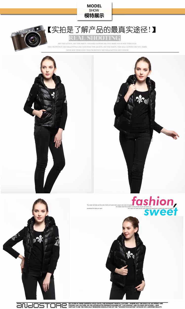 【梦娜世家 <em>冬季女士</em>羽绒<em>马甲</em>女款 <em>短款</em>连帽羽